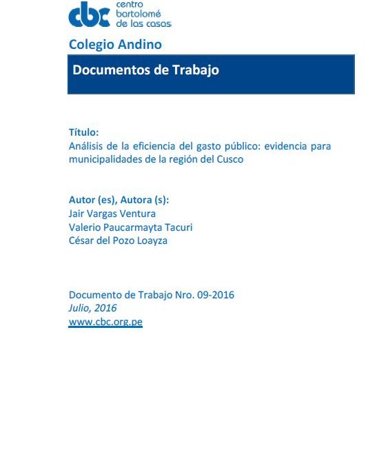 Determinantes de la eficiencia municipal a nivel distrital: Análisis comparativo 2009 – 2013, Región Cusco